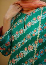 Tircha Kurta Set - Emerald Green