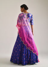 Jacobean Cheenth Lehenga Set - Azure Blue