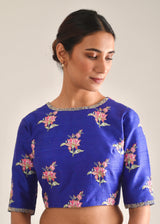 LEAF LACE BORDER SAREE BLOUSE SET - AZURE BLUE