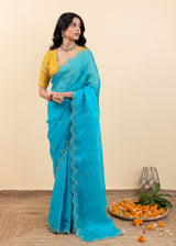 Soha Cutwork Saree - Pacific Blue