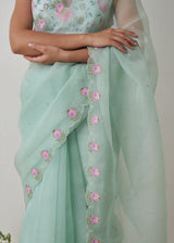 Ichika Saree Blouse Set - Sage Green