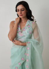 Ichika Saree Blouse Set - Sage Green
