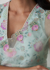 Ichika Saree Blouse Set - Sage Green