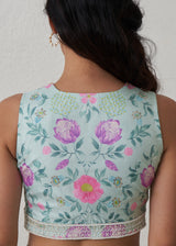 Ichika Saree Blouse Set - Sage Green