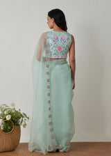 Ichika Saree Blouse Set - Sage Green