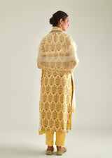 Mughal Kurta Printed Scallop Dupatta Set - Yellow