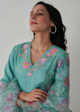 Anman Tissue Kurta Set - Tiffany Blue