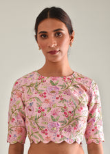 MEGH SCALLOP SAREE BLOUSE SET - AQUA BLUE