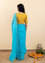 Soha Cutwork Saree - Pacific Blue