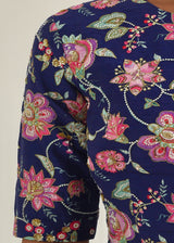 Kaira Scallop Saree Blue Jacobean Blouse Set - Mint Green