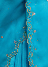 Soha Cutwork Saree Blouse Set - Pacific Blue