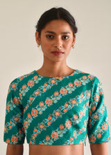 Circle Bootah Saree Blouse Set - Bottle Green