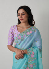 Protea Saree - Turqoise Blue