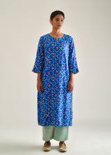 Tile Kurta Organza Dupatta Set - Royal Blue
