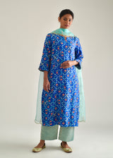 Tile Kurta Organza Dupatta Set - Royal Blue
