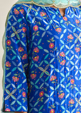 Tile Kurta Organza Dupatta Set - Royal Blue