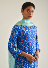 Tile Kurta Organza Dupatta Set - Royal Blue