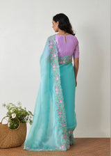 Protea Saree Cluster Blouse Set - Turquoise Blue