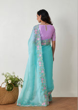 Protea Saree - Turqoise Blue