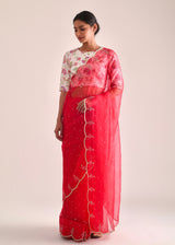 Kaira Scallop Saree - Red