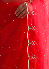 Kaira Scallop Saree Blouse Set - Red