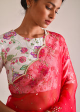 Kaira Scallop Saree Blouse Set - Red