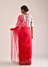 Kaira Scallop Saree Blouse Set - Red