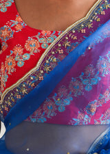 Kanguri Scallop Saree Red Tircha Blouse Set - Cobalt Blue