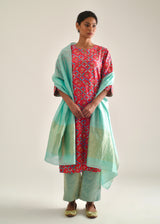 Tile Kurta Zari Dupatta Set - Raspberry Red