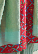 Tile Kurta Zari Dupatta Set - Raspberry Red