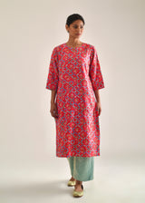 Tile Kurta Zari Dupatta Set - Raspberry Red