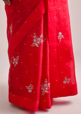 Applique Saree - Red