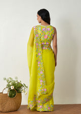 Protea Saree - Lime Yellow