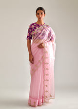 Vari Scallop Saree Blouse Set - Rose Pink
