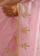 Vari Scallop Saree Blouse Set - Rose Pink