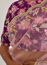 Vari Scallop Saree Blouse Set - Rose Pink