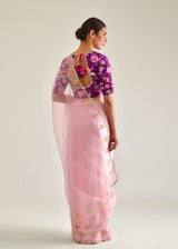 Vari Scallop Saree Blouse Set - Rose Pink