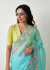 Protea Saree Blouse Set - Turquoise Blue