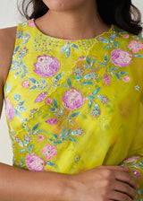 Protea Saree - Lime Yellow
