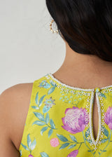 Protea Saree Blouse Set - Lime Yellow