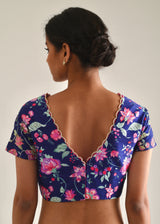 Jacobean V-Neck Blouse - Midnight Blue