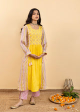 Kira Gathered Kurta Set - Chrome Yellow