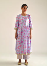 Jacobean Gathered Kurta Set - Lilac
