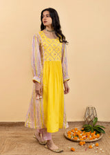 Kira Gathered Kurta Set - Chrome Yellow