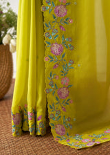 Protea Saree - Lime Yellow