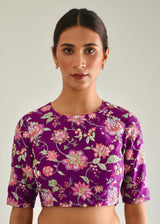 Vari Scallop Saree Blouse Set - Tangerine Orange