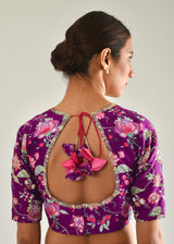 Vari Scallop Saree Blouse Set - Rose Pink