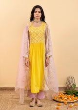 Kira Gathered Kurta Set - Chrome Yellow