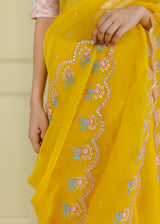 Resu Saree Grey Meraki Blouse Set - Mustard Yellow