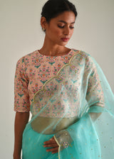 Kaira Scallop Saree Mughal Blouse Set - Mint Green